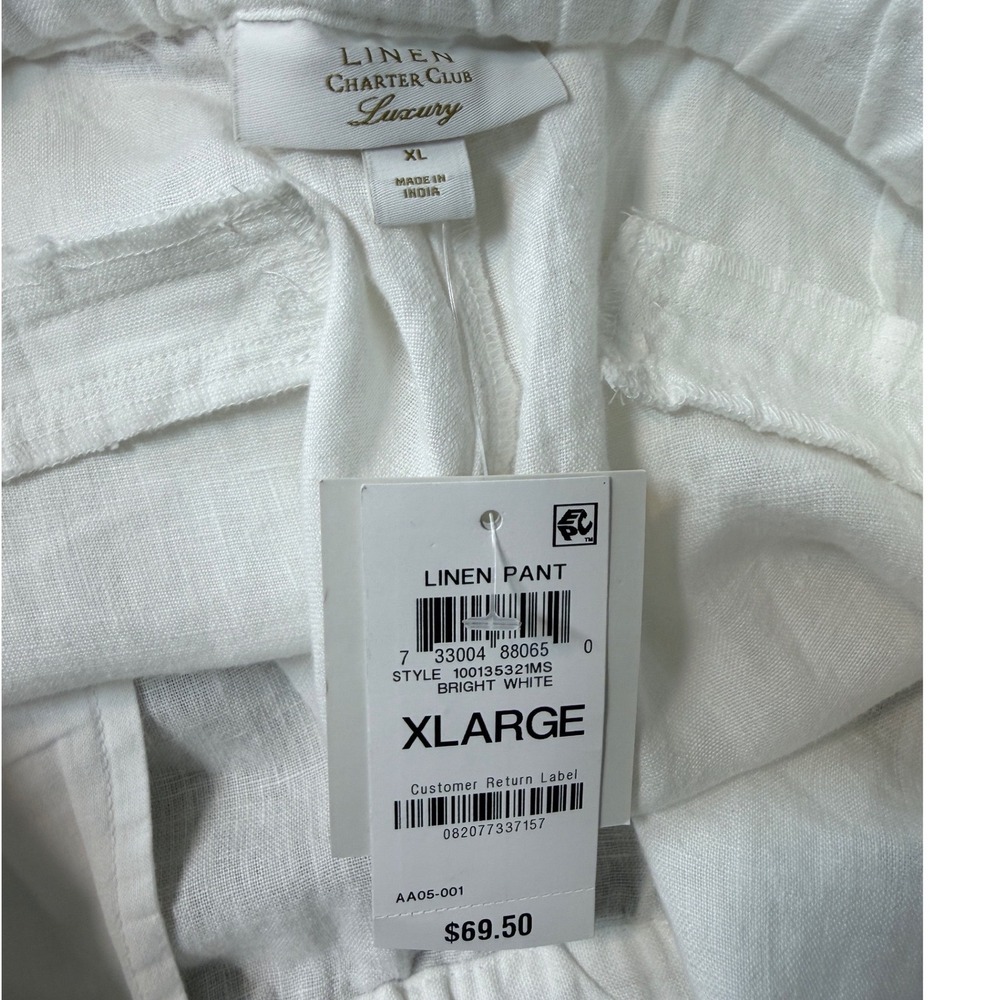 Charter Club 100% Linen Pant Women's XL White Luxury 100% Linen Pull-On Crop - Picture 4 of 8